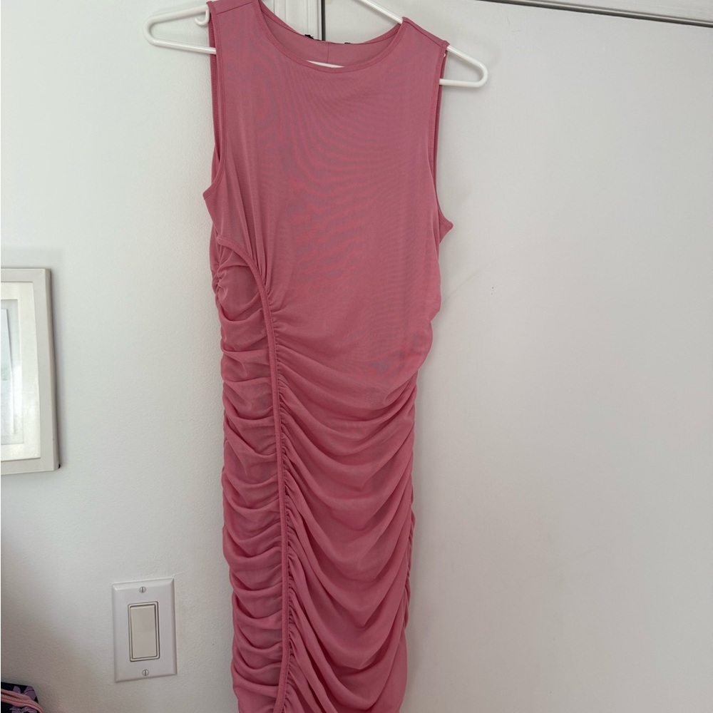 Elegant Pink Sleeveless Ruched Dress
